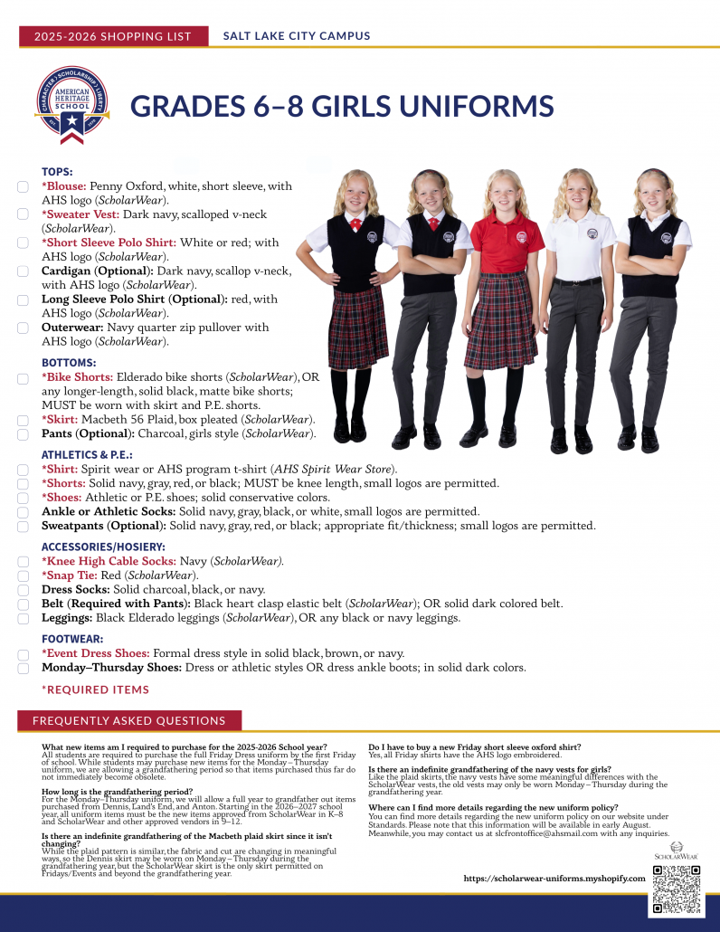 20252026 UNIFORM SHOPPING LISTS American Heritage School Salt Lake 20252026 UNIFORM SHOPPING LISTS American Heritage School Salt Lake